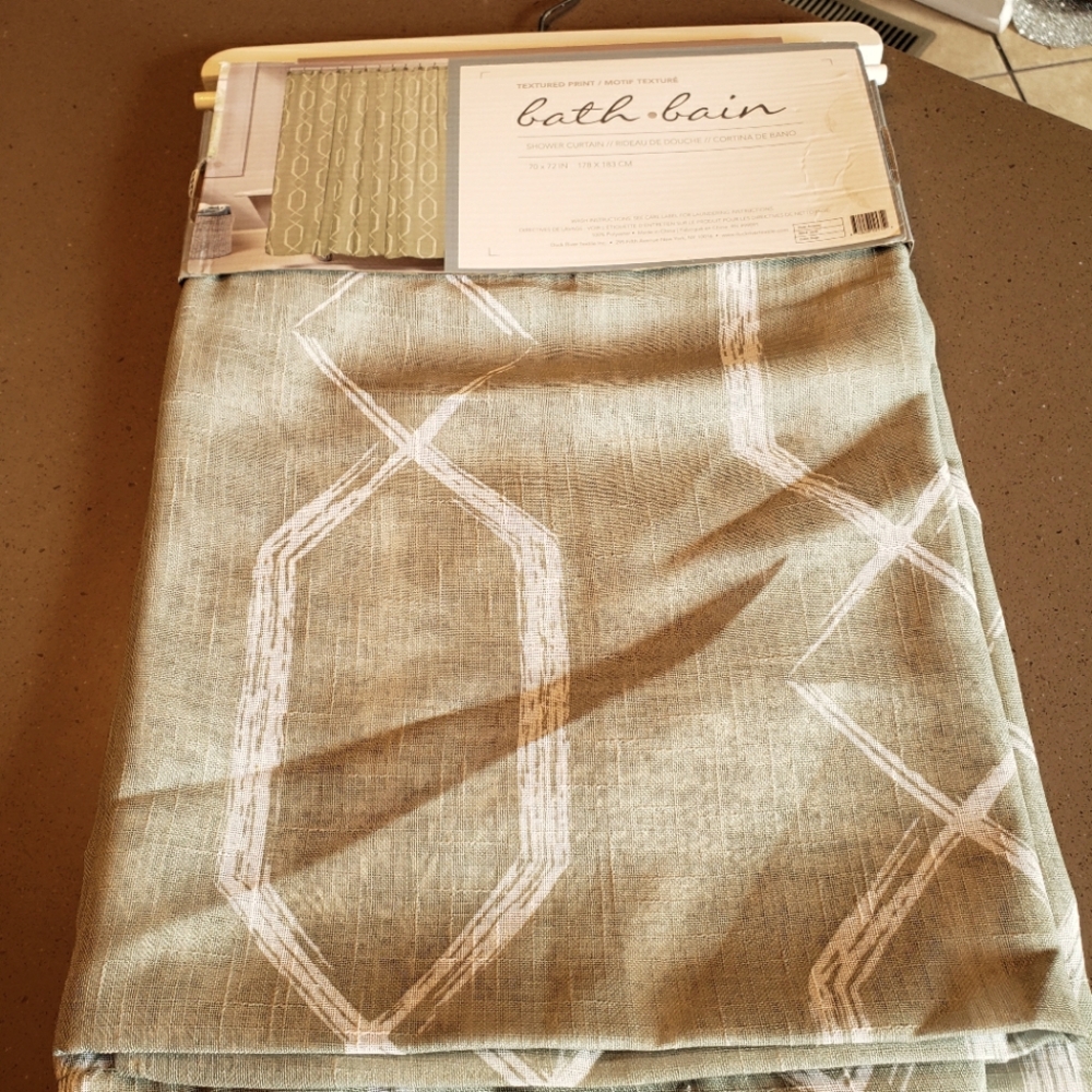 Sage Green With White Shower Curtain